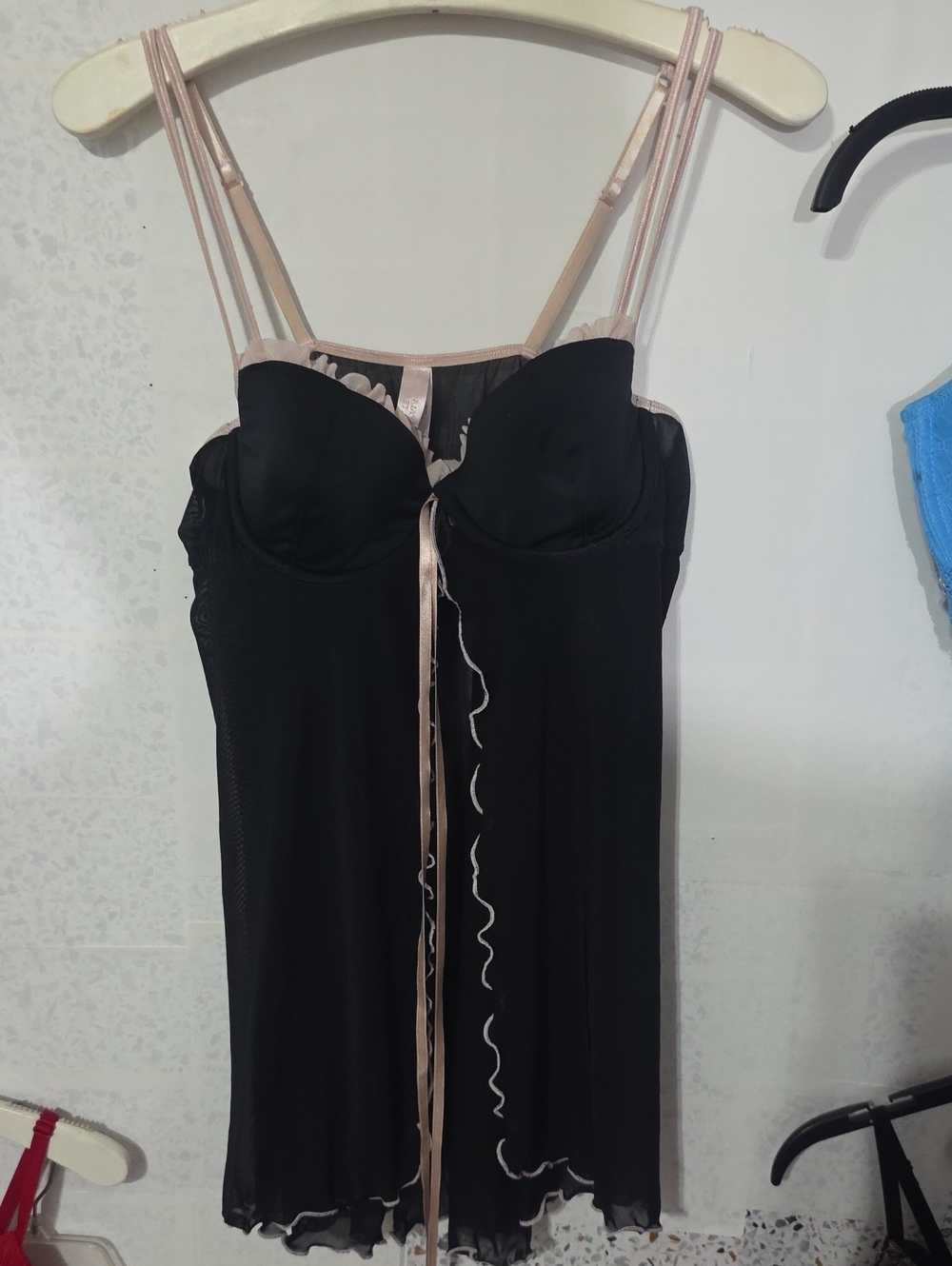 Victoria's Secret Black Chemise with Blush Straps VINTAGE